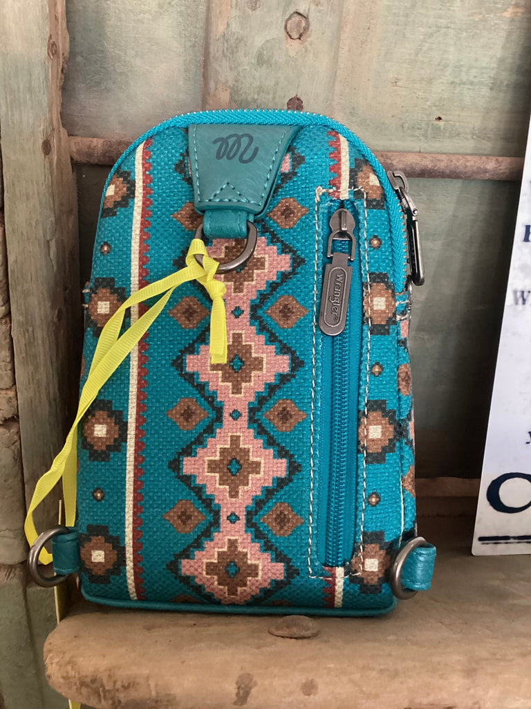 Wrangler Southwest Print Crossbody Sling Chest Bag - Dark Turquoise - Deer Creek Mercantile