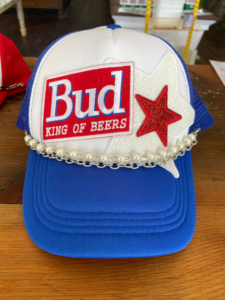 Retro Trucker Hat w/ Vintage Beer Patch *USA Blue - Deer Creek Mercantile