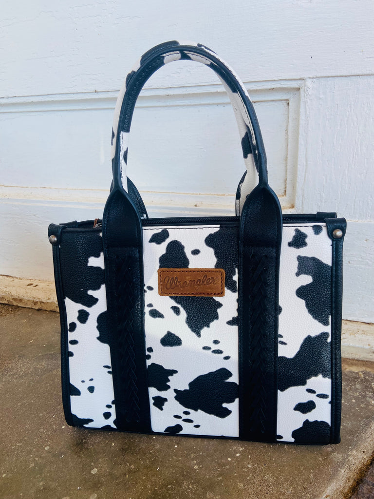 Wrangler Cow Print Concealed Carry Tote/Crossbody - Black - Deer Creek Mercantile