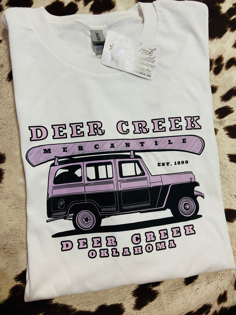 Deer Creek Mercantile Purple Wagon Graphic Tee * White - Deer Creek Mercantile