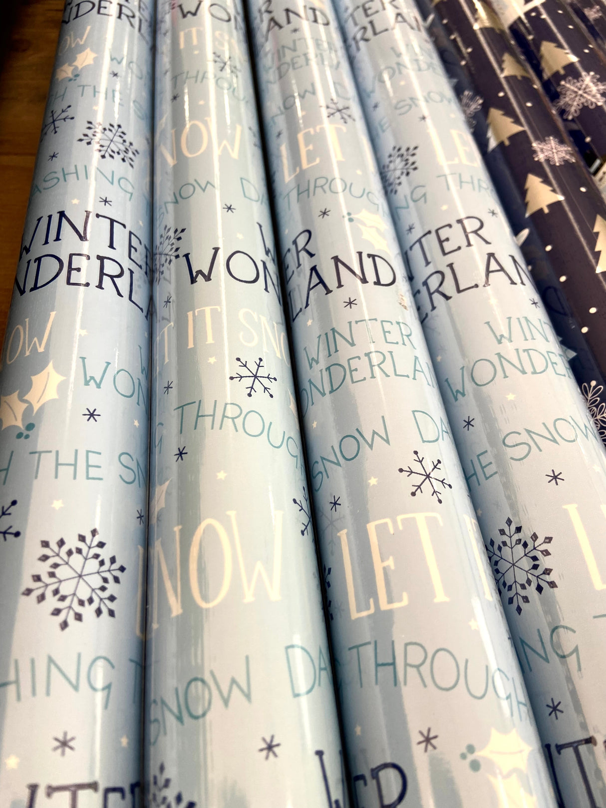 Blue Winter Wonderland Words Christmas Wrapping Paper - Deer Creek Mercantile