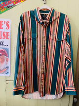 Vintage ROPER Striped Green/Yellow/Peach 90s Western Shirt *Size XL - Deer Creek Mercantile