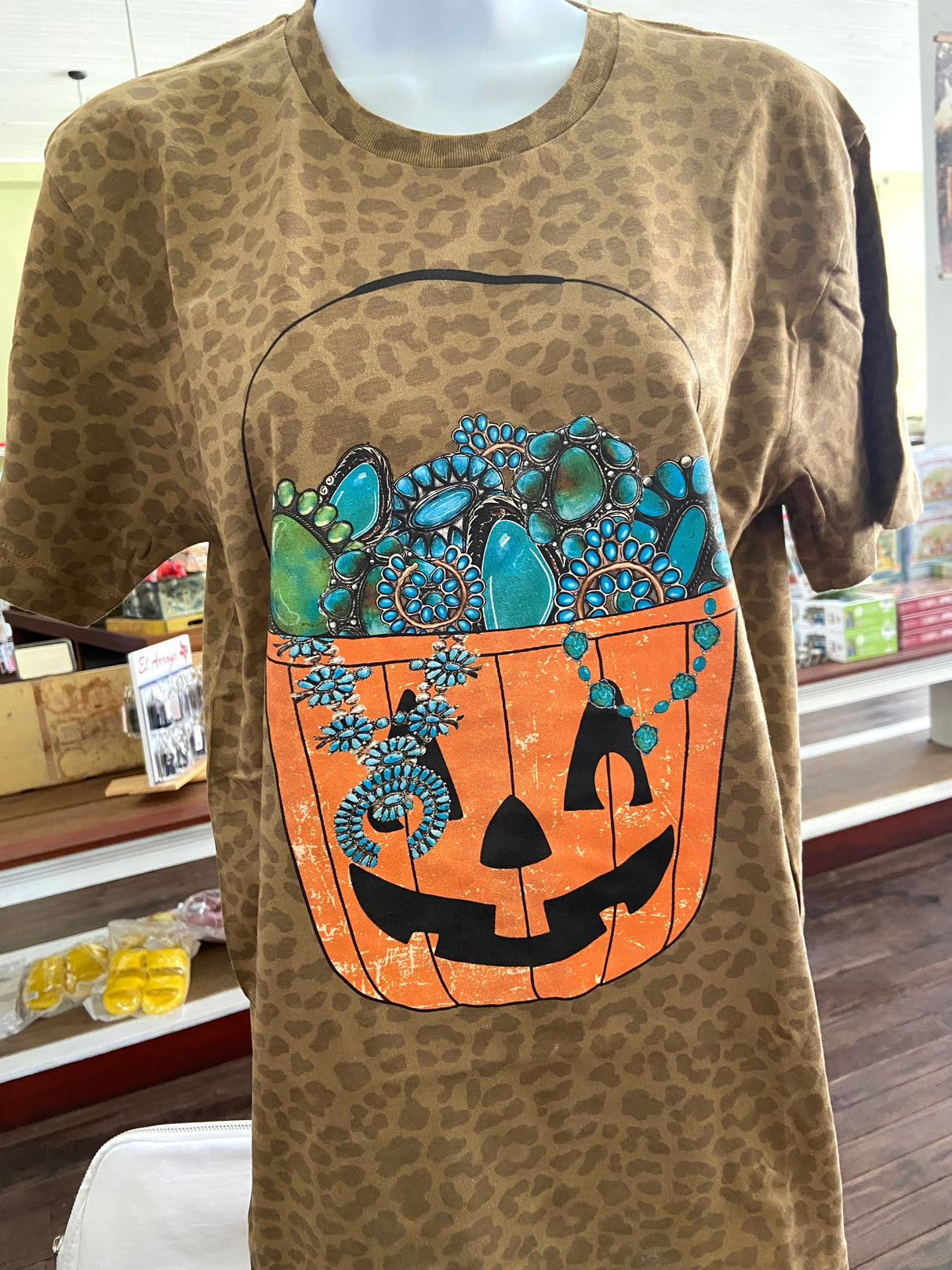 Leopard Candy Basket Halloween Graphic Tee - Deer Creek Mercantile
