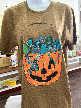 Leopard Candy Basket Halloween Graphic Tee - Deer Creek Mercantile