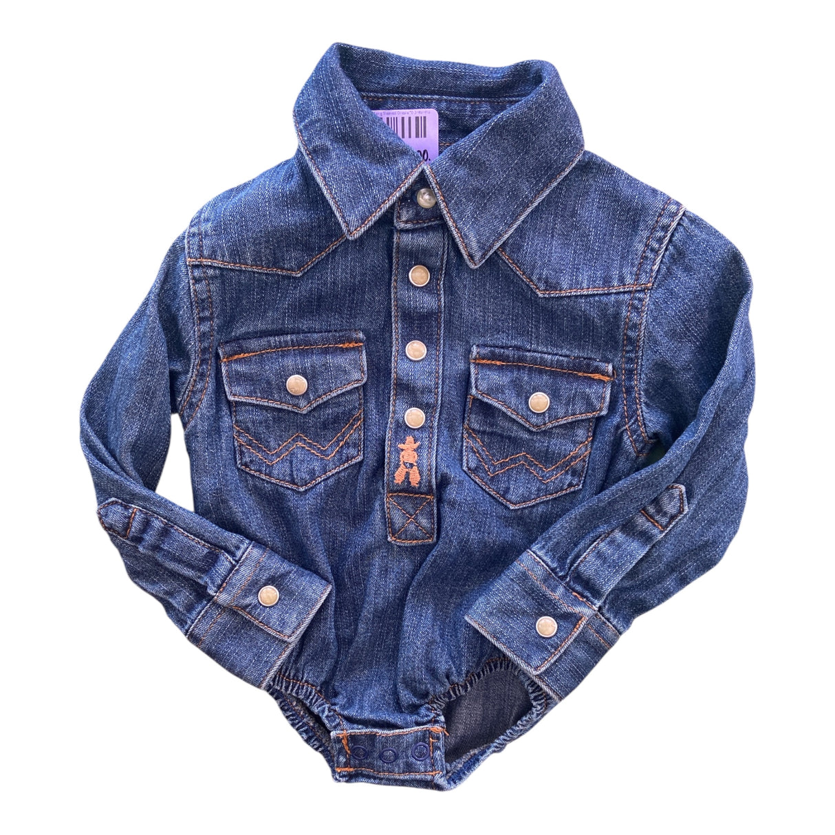 Pre-Loved Wrangler Denim Long Sleeved Onesie *0-3 Months - Deer Creek Mercantile