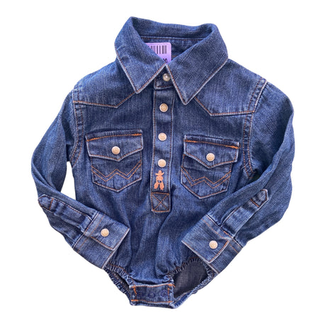 Pre-Loved Wrangler Denim Long Sleeved Onesie *0-3 Months - Deer Creek Mercantile