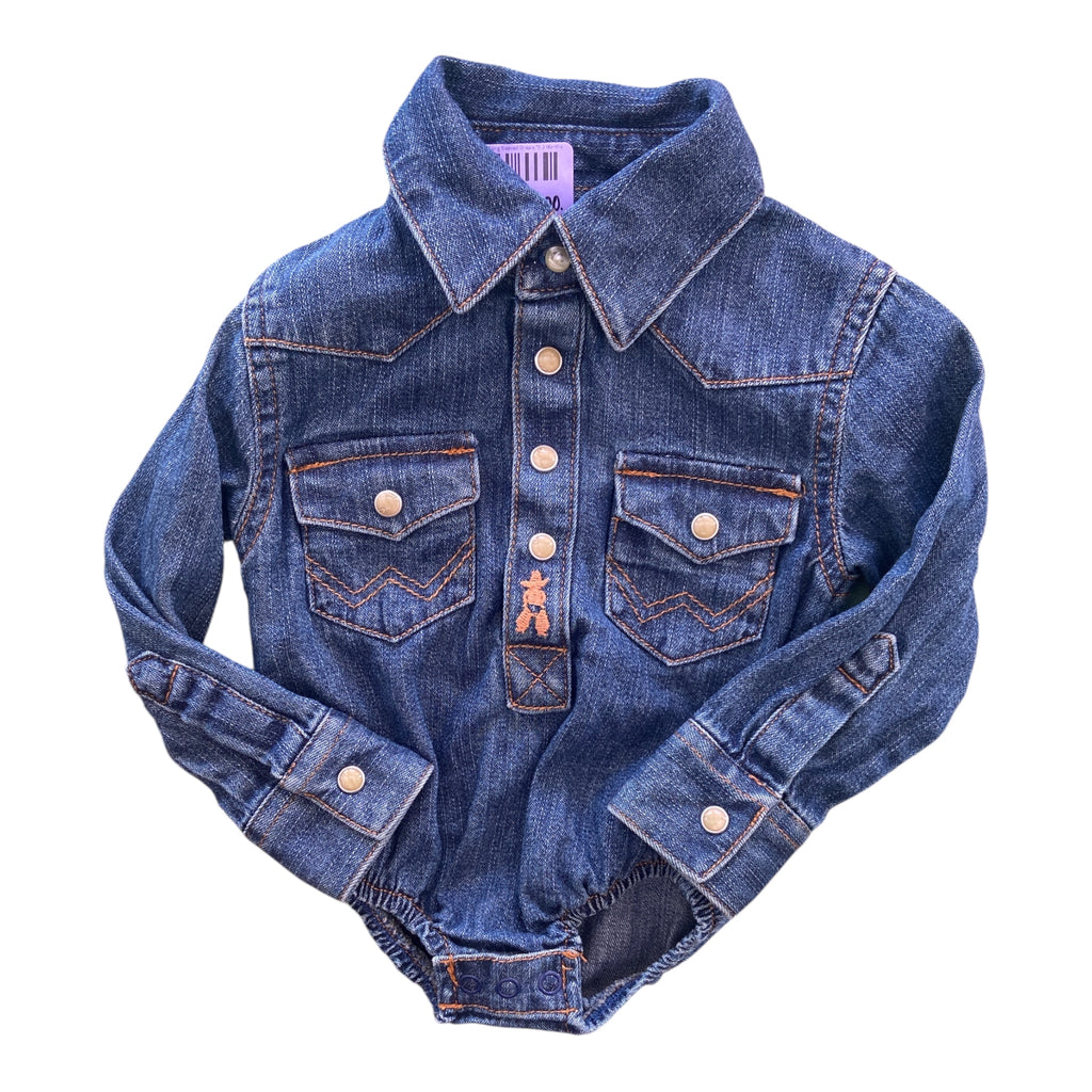 Pre-Loved Wrangler Denim Long Sleeved Onesie *0-3 Months - Deer Creek Mercantile