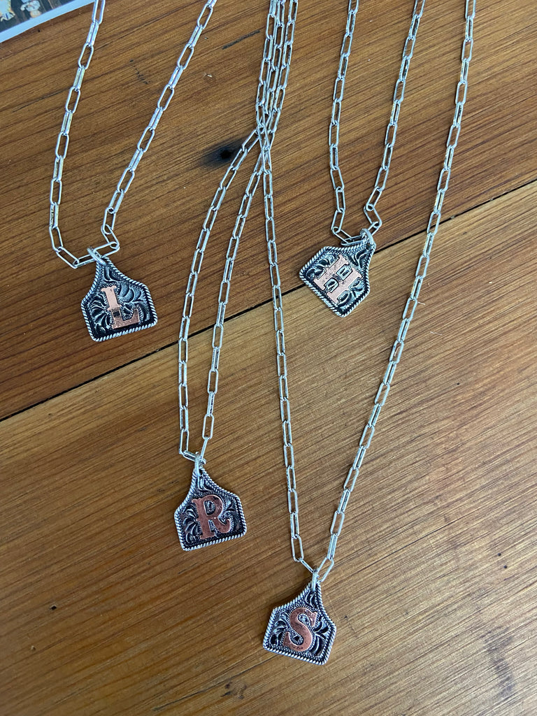 Western Cattle Tag Initial Necklace * Copper - Deer Creek Mercantile