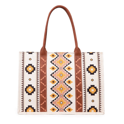 Wrangler Southwestern Pattern Canvas Wide Tote - Coffee WG2202-8119CF - Deer Creek Mercantile