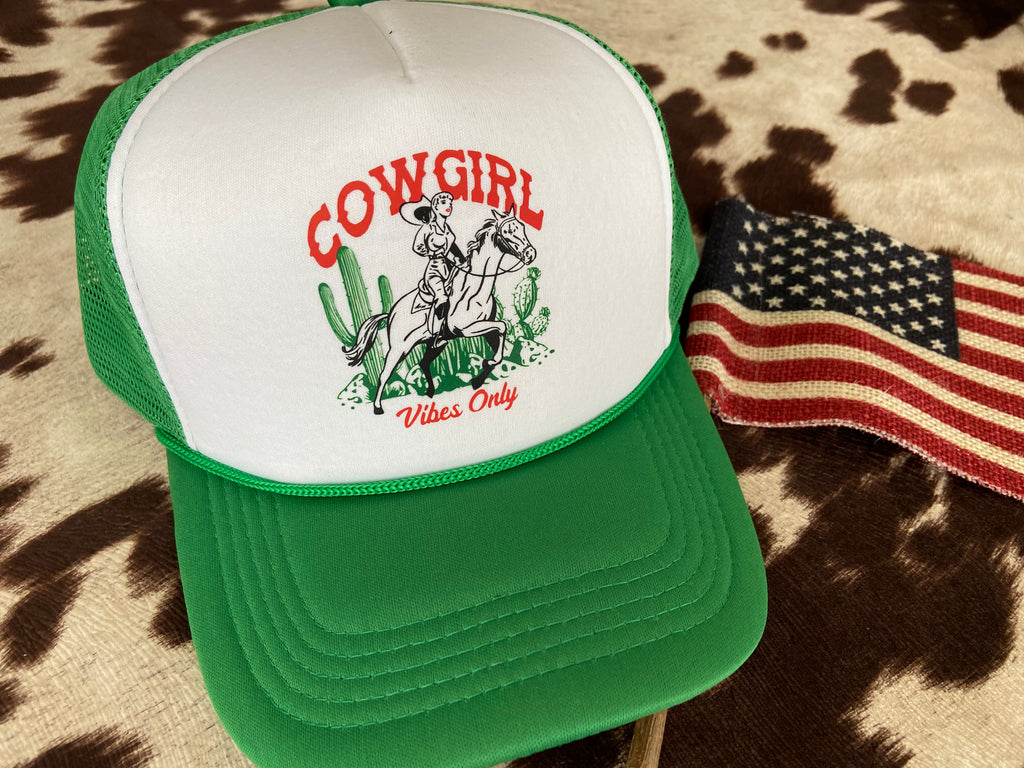 Cowgirl Vibes Only Green Trucker Hat - Deer Creek Mercantile