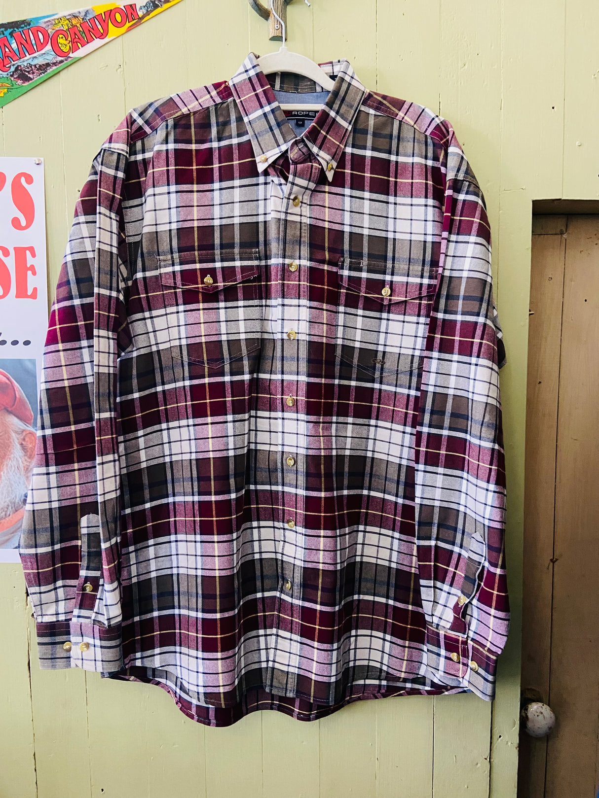 Vintage Roper 1990s Plaid Maroon & Green Western Shirt *Size LT - Deer Creek Mercantile