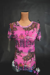 Cowtown Couture Western Mesh Graphic Top *Pink - Deer Creek Mercantile