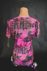 Cowtown Couture Western Mesh Graphic Top *Pink - Deer Creek Mercantile