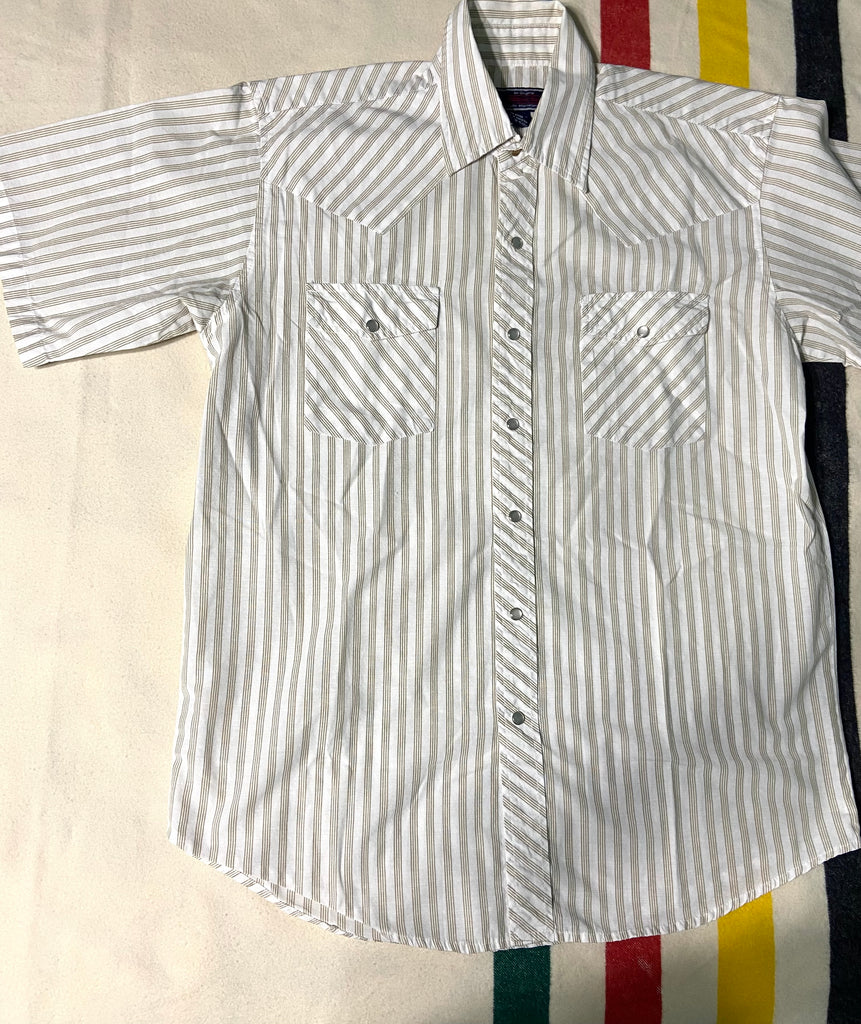 Vintage Pearl Snap Tan/White Top *Size Large - Deer Creek Mercantile