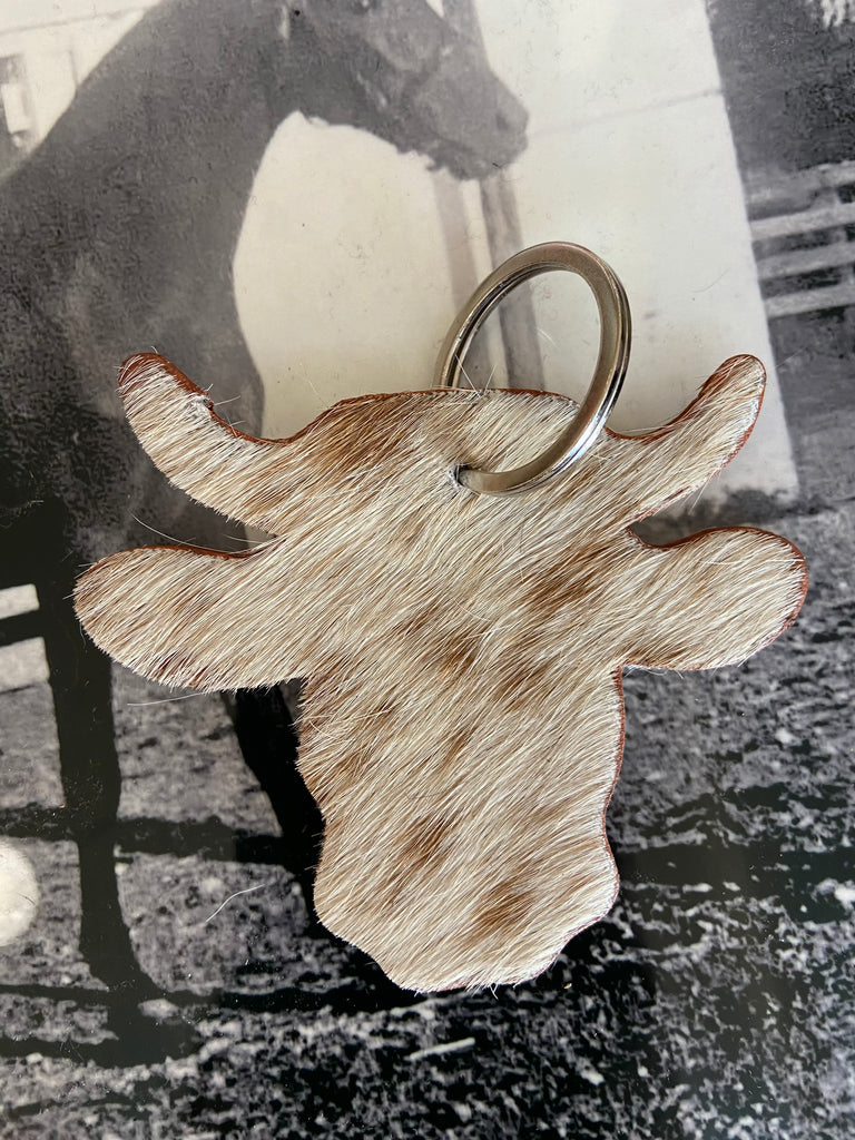 Cow Cowhide Western Keychain *Tan/White - Deer Creek Mercantile