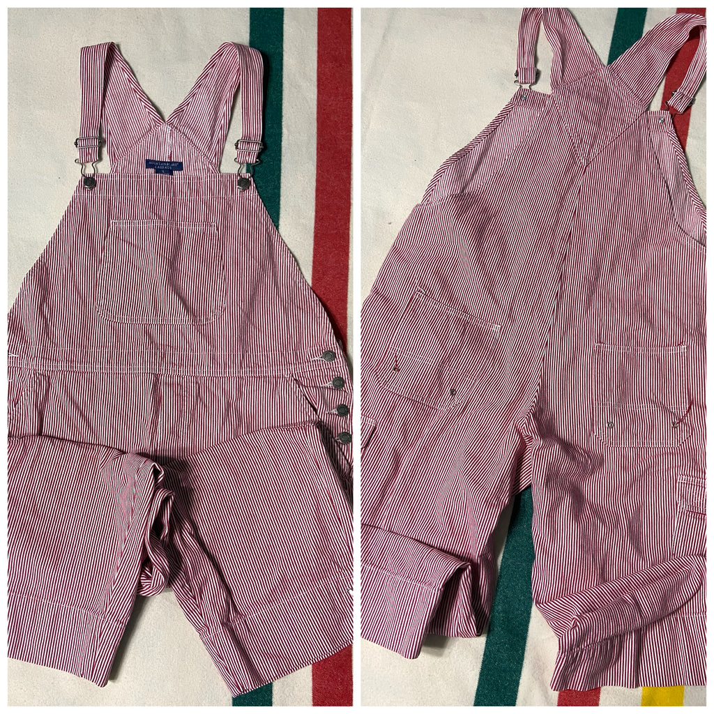 Vintage Red/White Striped Women's Cropped Overalls *Size Large - Deer Creek Mercantile