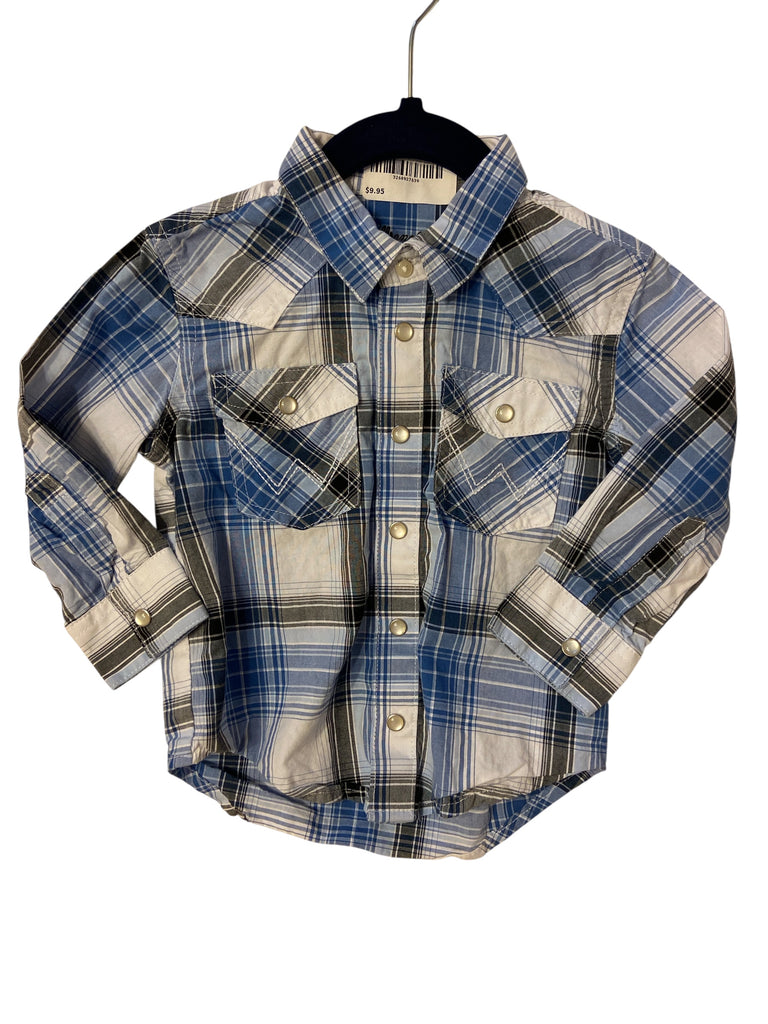 Pre-Loved Wrangler Baby Boys Blue Plaid Pearl Snap Shirt *Size 3T - Deer Creek Mercantile