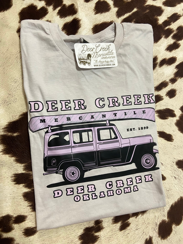 Deer Creek Mercantile Purple Wagon Graphic Tee *Ice Gray - Deer Creek Mercantile