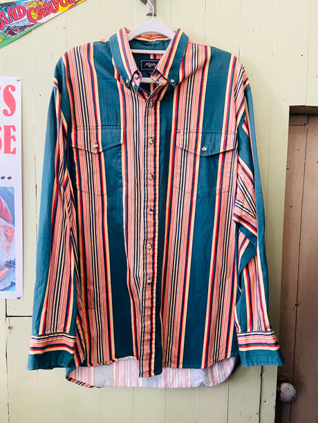 Vintage ROPER Striped Green/Yellow/Peach 90s Western Shirt *Size XL - Deer Creek Mercantile