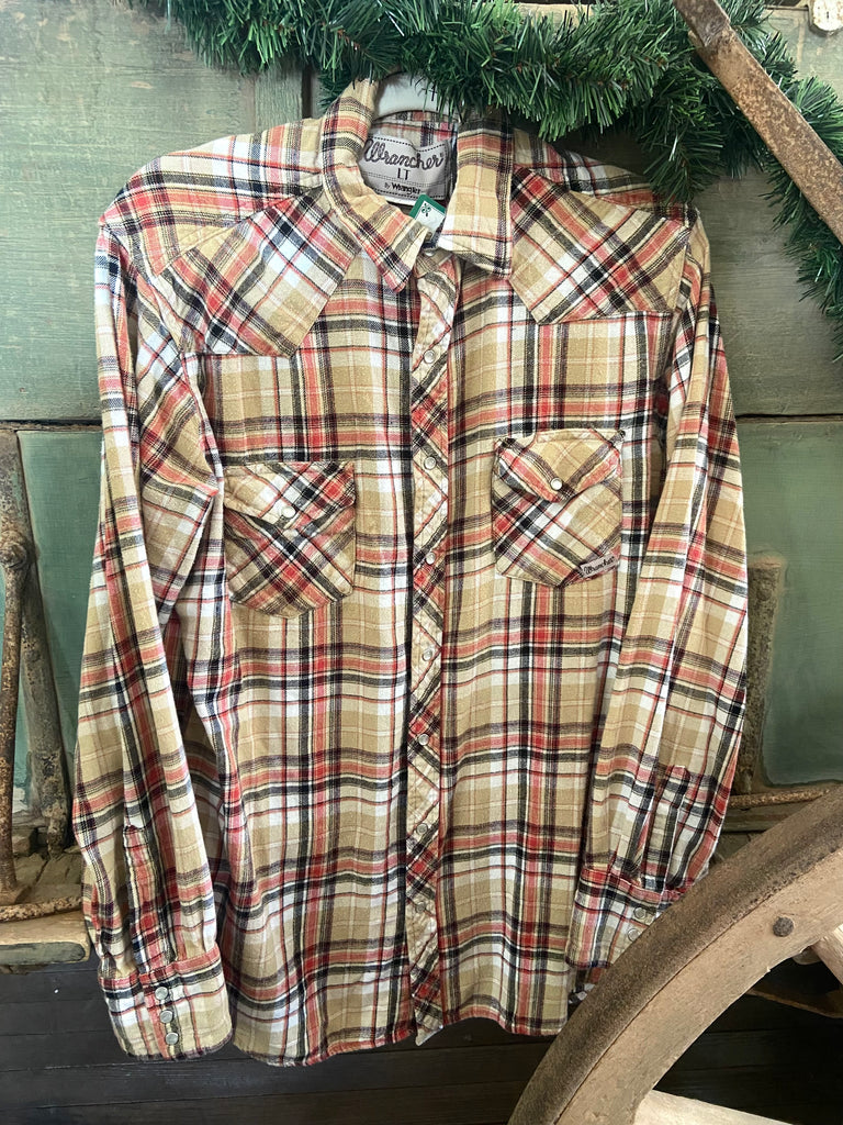 Vintage Wrangler Wrancher Tan Flannel Shirt *LT - Deer Creek Mercantile
