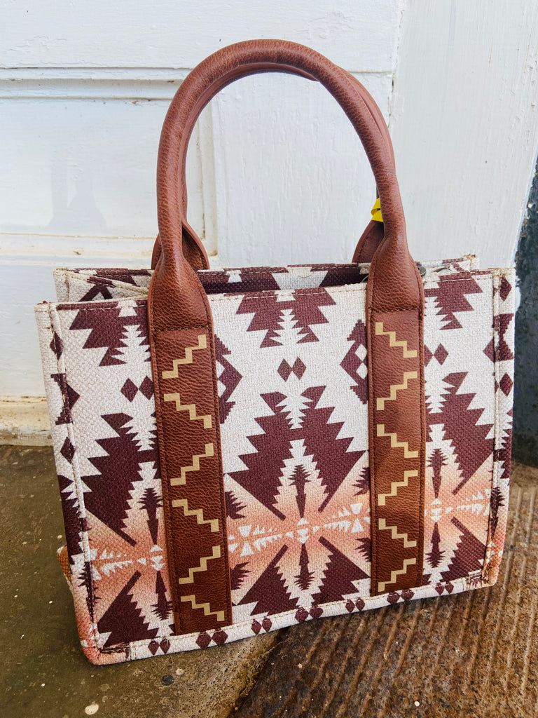 Wrangler Southwestern Print Small Canvas Tote/Crossbody - Light Coffee - Deer Creek Mercantile