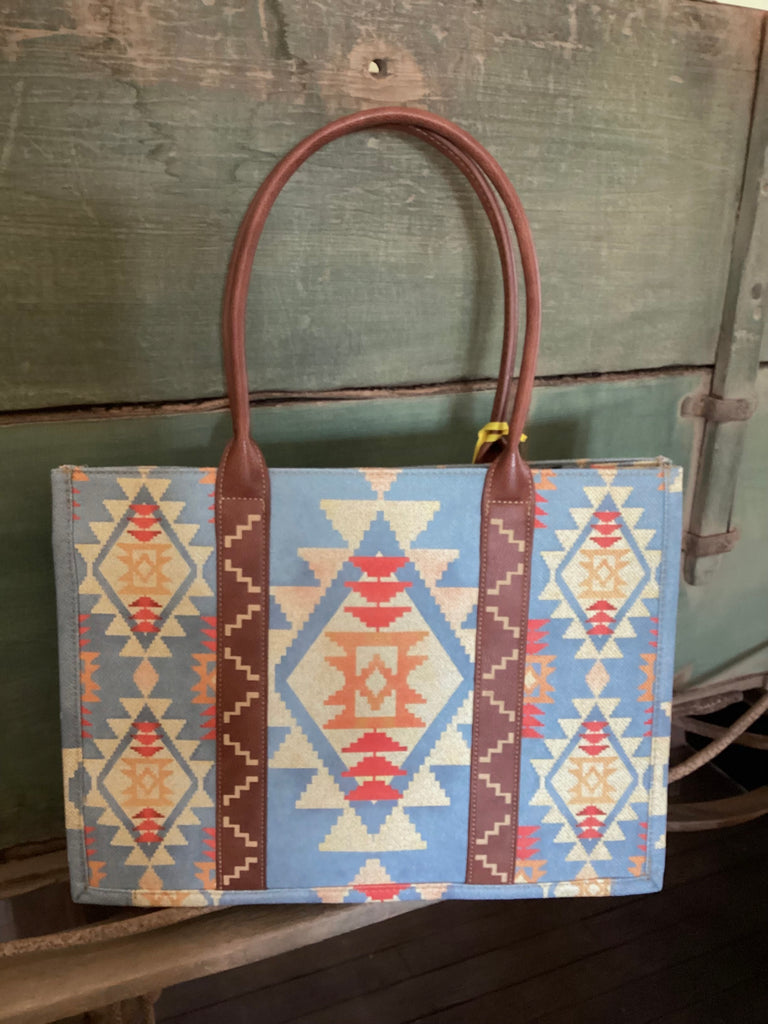 Wrangler Southwestern Pattern Dual Sided Print Canvas Wide Tote - Brown WG2202-8119BR - Deer Creek Mercantile