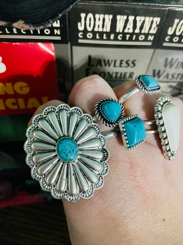 Outlaw Spirit Faux Turquoise Adjustable Ring - Deer Creek Mercantile