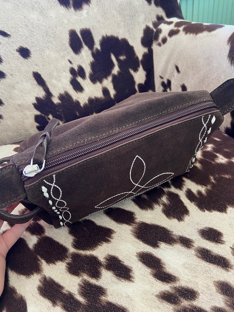 Brown Bootstitch Suede Leather Toiletry Bag - Deer Creek Mercantile