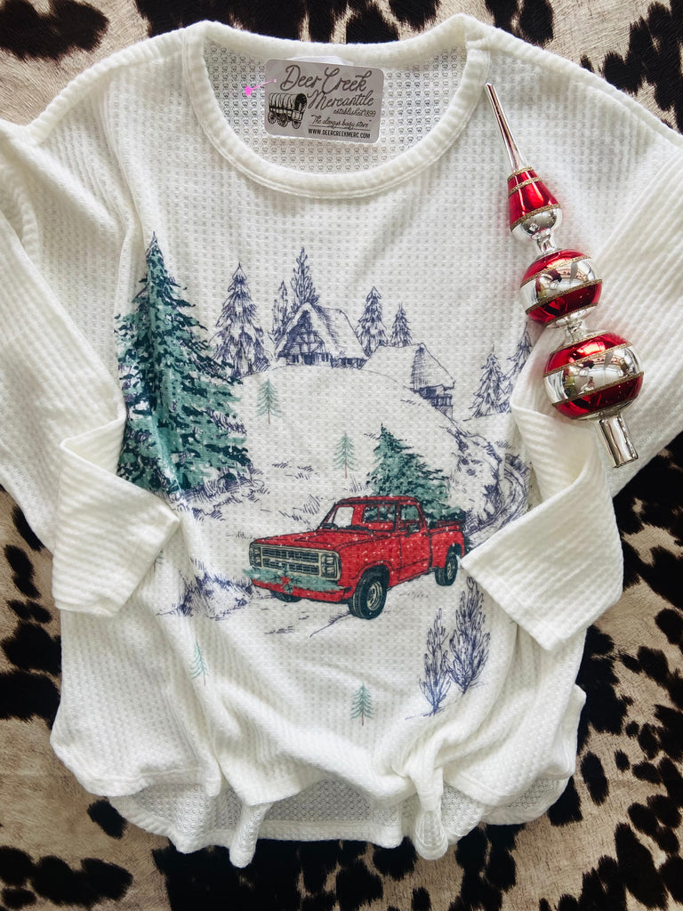 Christmas Pickup Truck Long Sleeve Thermal Top - Deer Creek Mercantile