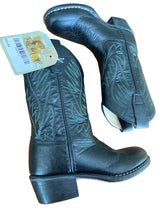 Pre-Loved Old West Black Boots With Green Stitching Youth *Size 11D - Deer Creek Mercantile