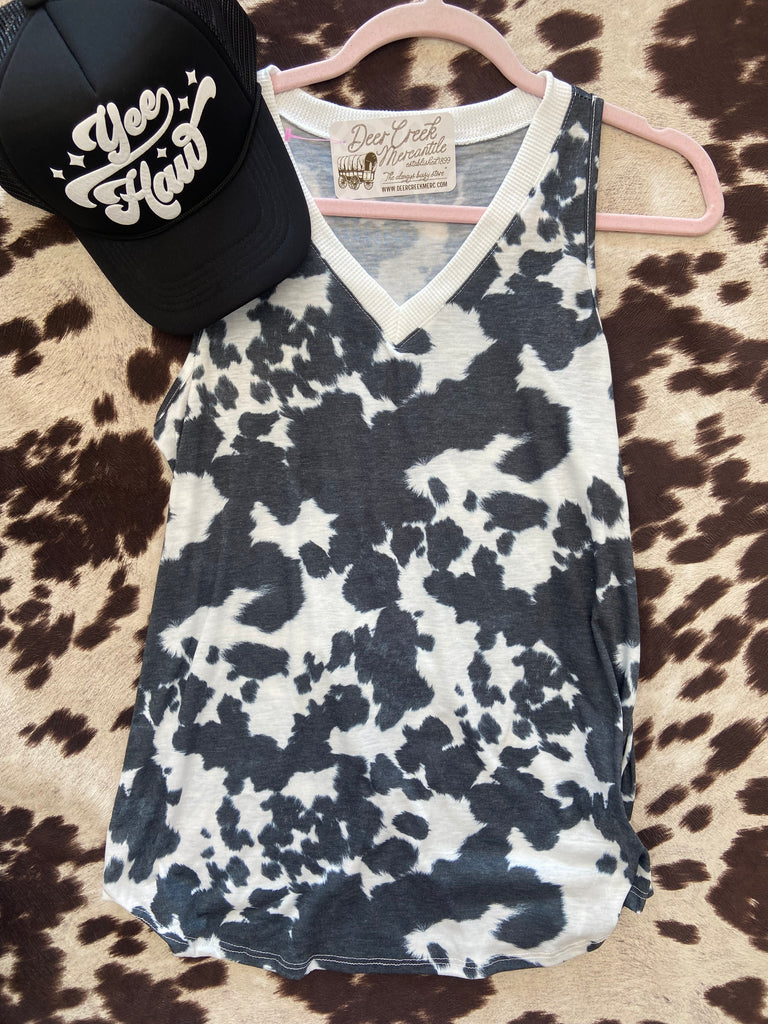 Black & White Cow Print Tank Top - Deer Creek Mercantile