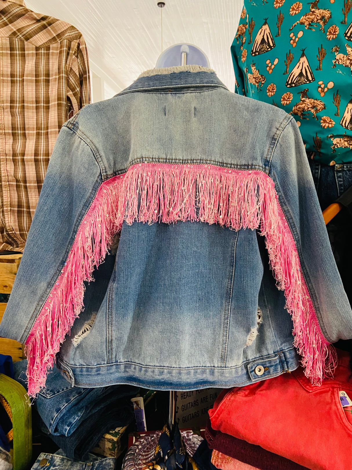 Pre-Loved Pink Fringe Denim Jacket Ci Sono Brand *Size Medium