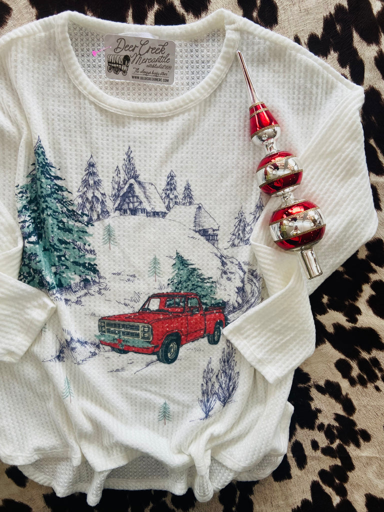 Christmas Pickup Truck Long Sleeve Thermal Top - Deer Creek Mercantile