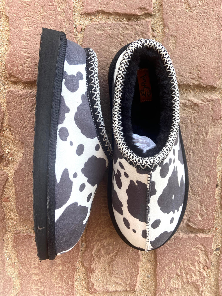 Bovine Bliss Cow Print Slippers *Black - Deer Creek Mercantile