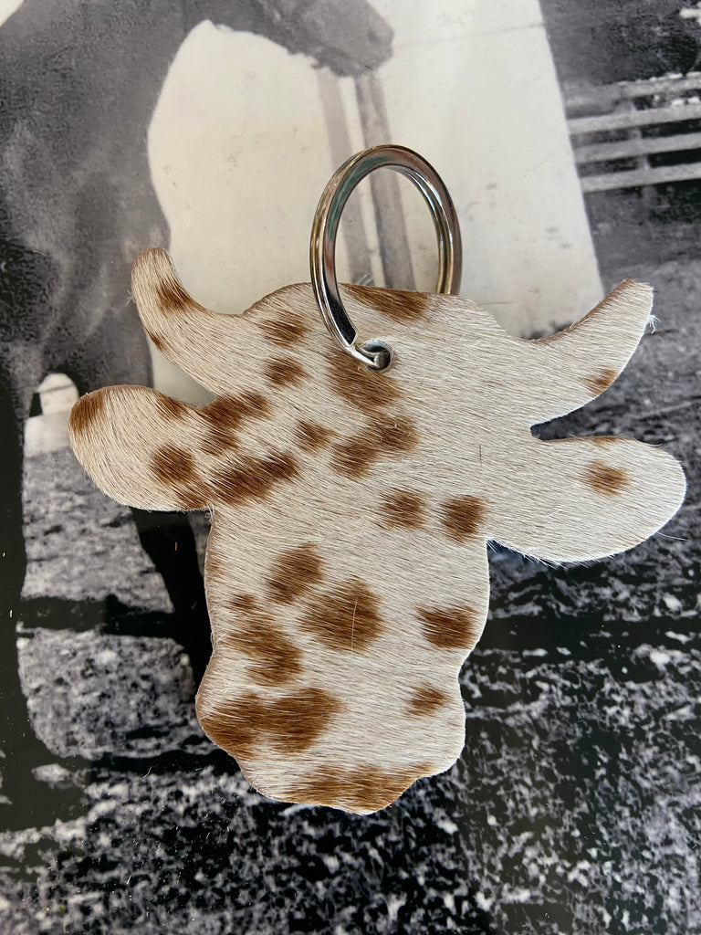 Cow Cowhide Western Keychain *Brown Spots - Deer Creek Mercantile