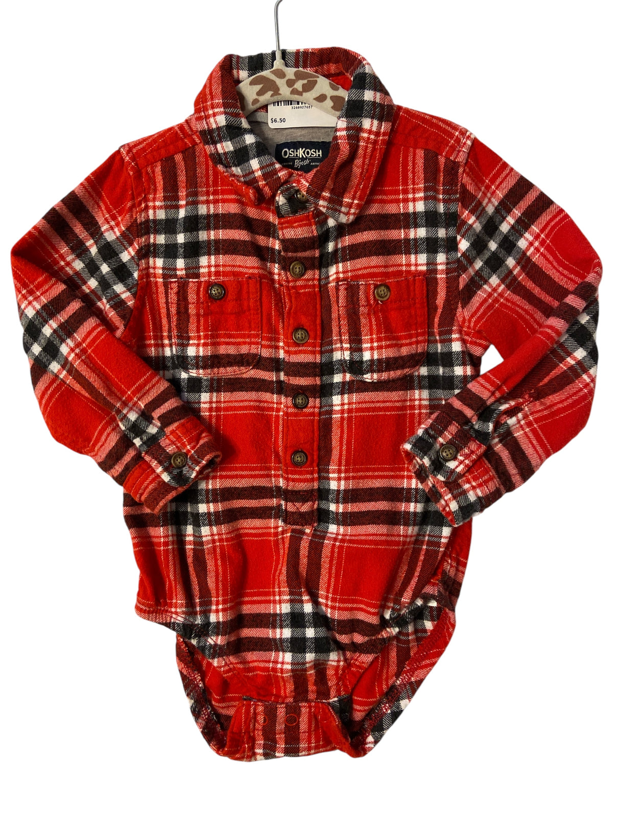 Pre-Loved Red Flannel Baby B'Gosh Onesie *Size 18-24 Months - Deer Creek Mercantile