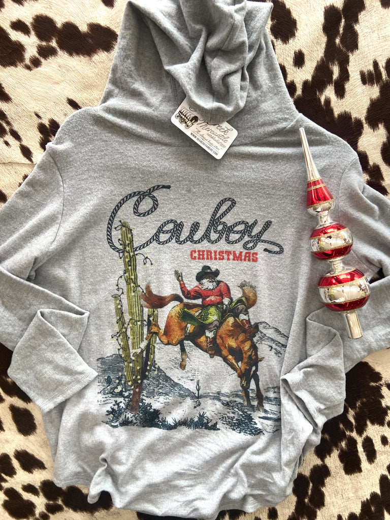 Cowboy Christmas Long Sleeve Hoodie *Gray - Deer Creek Mercantile