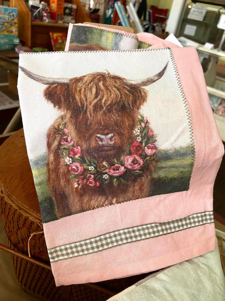 Floral Highland Cow Dish Towel - Deer Creek Mercantile