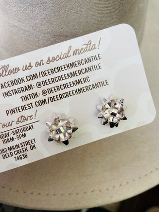 Christmas Gift Bow Earrings *Silver - Deer Creek Mercantile