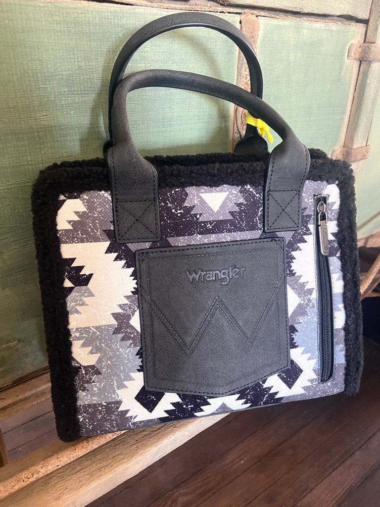 Wrangler Sherpa Southwestern Print Small Canvas Tote/Crossbody - Black - Deer Creek Mercantile