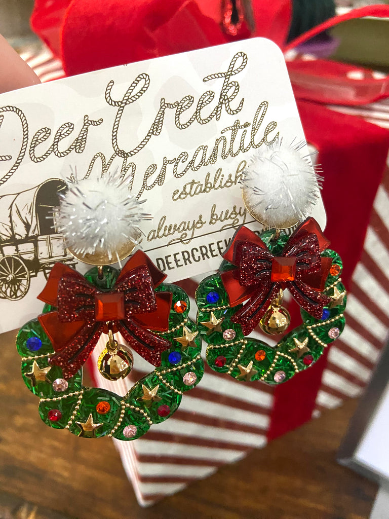 2024 Christmas Wreath Earrings *Green - Deer Creek Mercantile