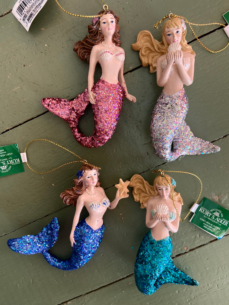 Tropical Christmas Resin Mermaid W/Glitter Christmas Ornament - Deer Creek Mercantile