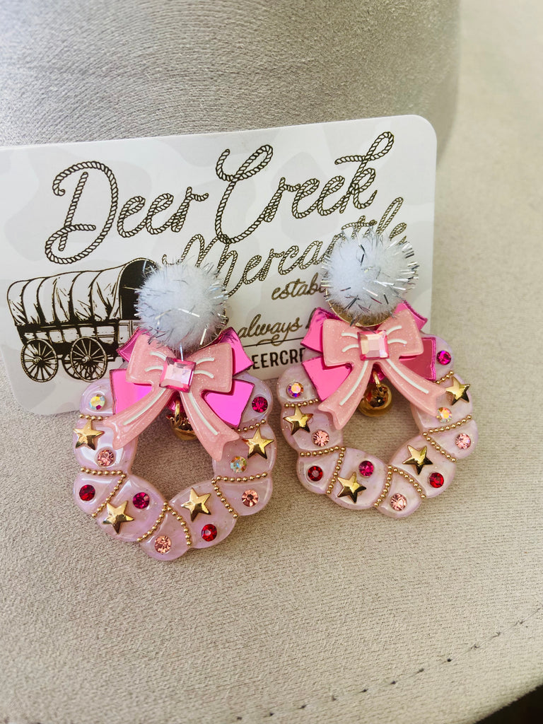 2024 Christmas Wreath Earrings *Pink - Deer Creek Mercantile