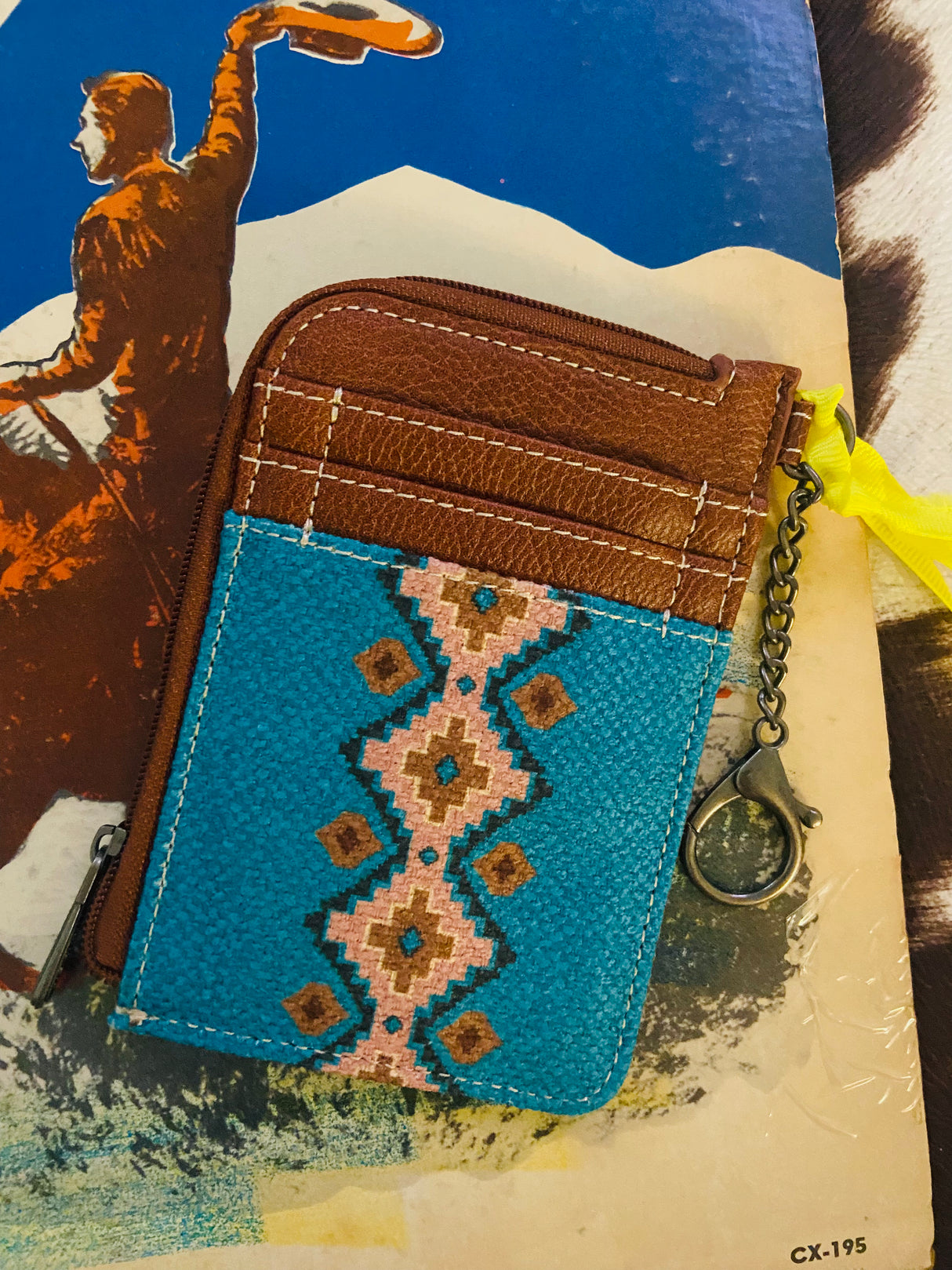 Wrangler Southwestern Art Print Mini Zip Card Case - Dark Turquoise - Deer Creek Mercantile