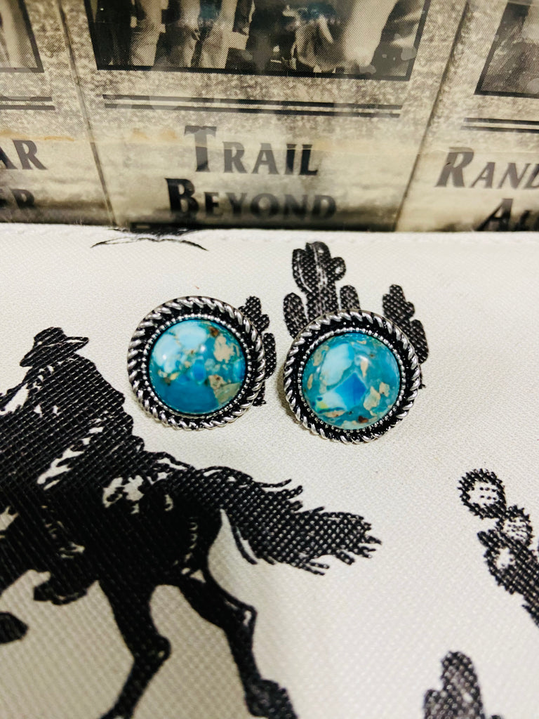 Cowpoke Faux Turquoise Stud Earrings - Deer Creek Mercantile