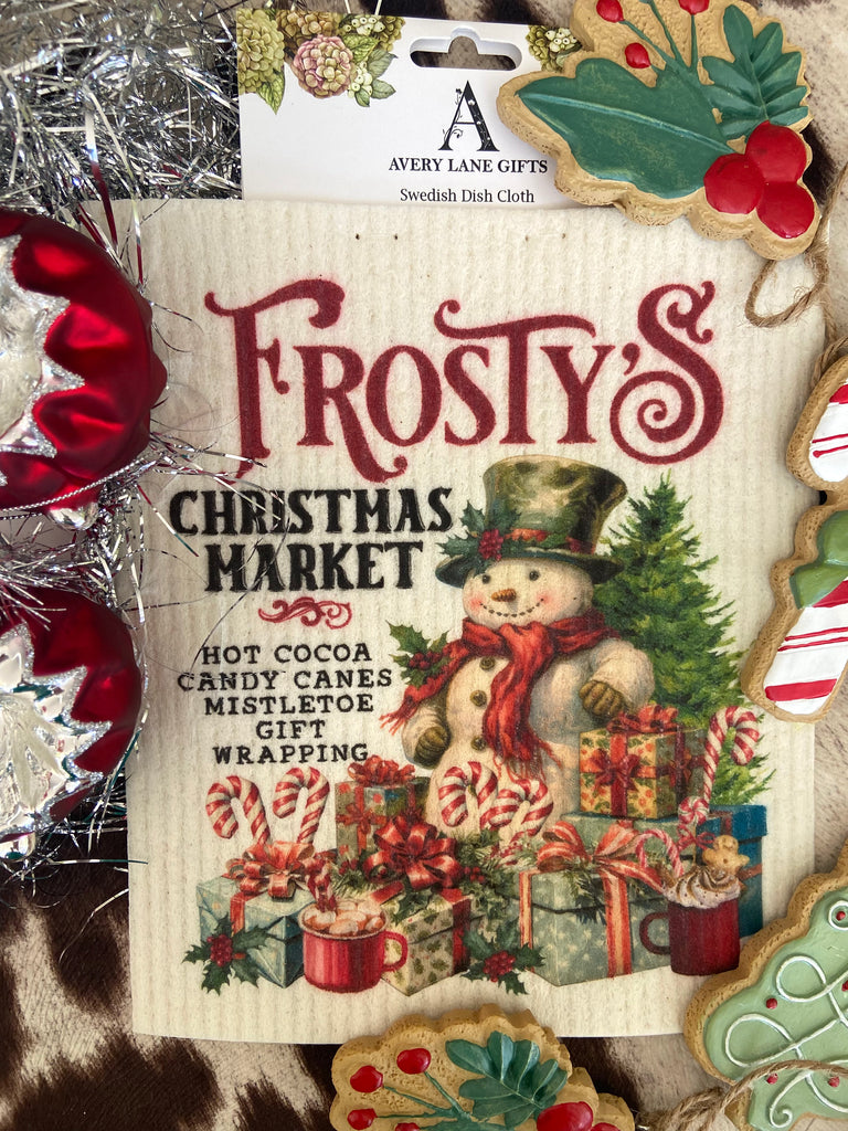 Frosty's Christmas Market Snowman Swedish Dish Towel - Deer Creek Mercantile