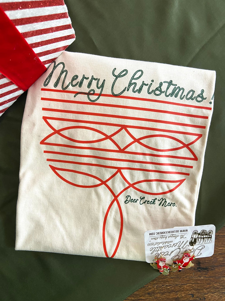 Merry Christmas Boot Stitch Graphic Tee - Deer Creek Mercantile