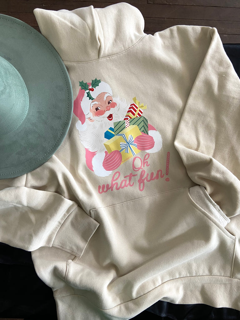 Oh What Fun! Retro Pink Santa Hoodie - Deer Creek Mercantile