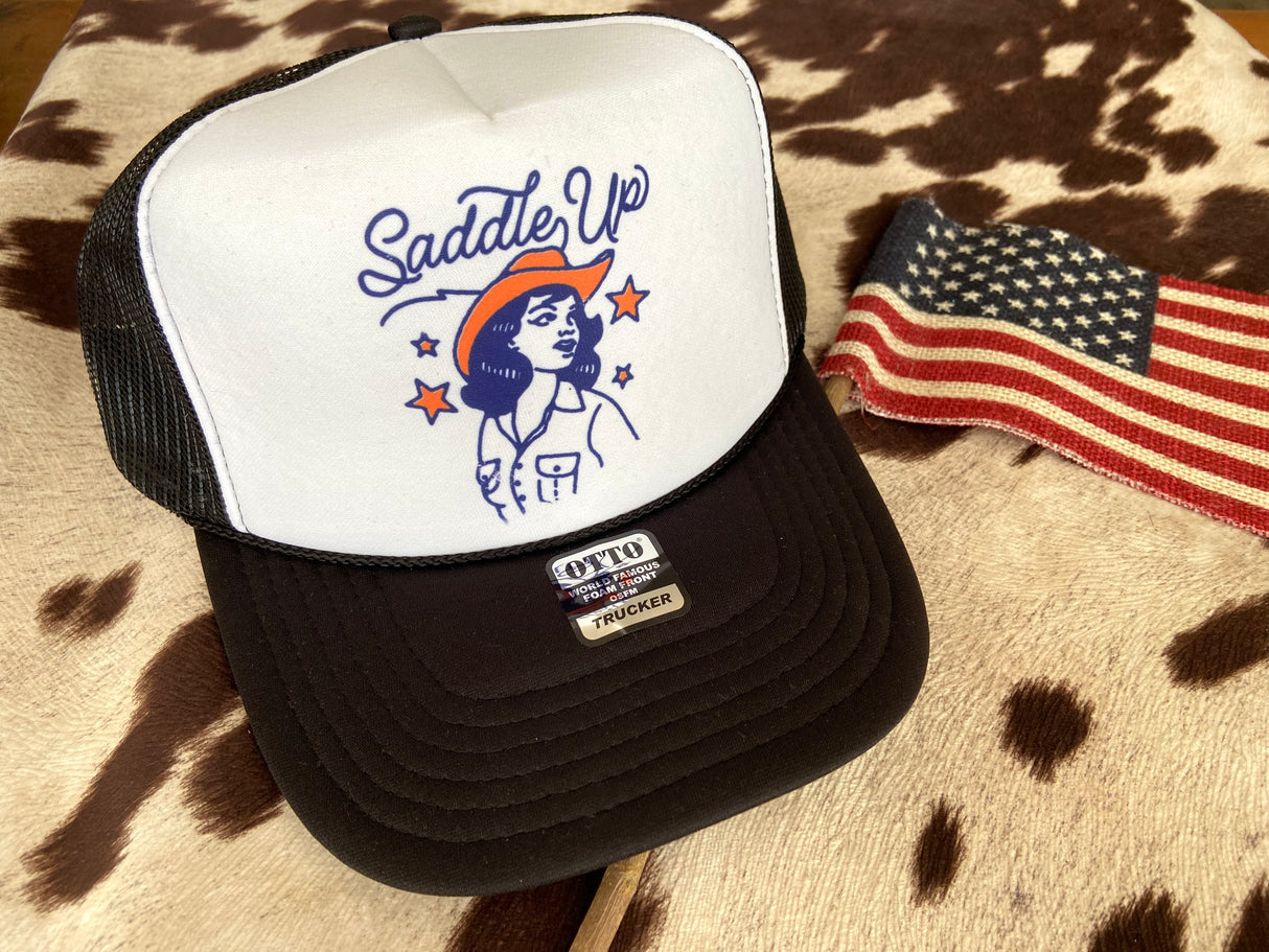 Saddle Up Cowgirl Trucker Hat *Black/White - Deer Creek Mercantile