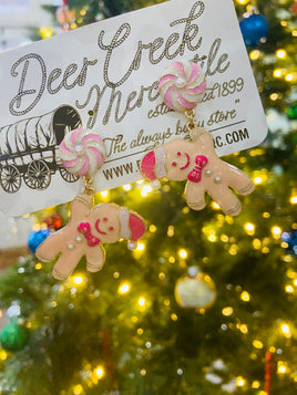 2024 Christmas Gingerbread Man Swirl Earrings*Pink - Deer Creek Mercantile